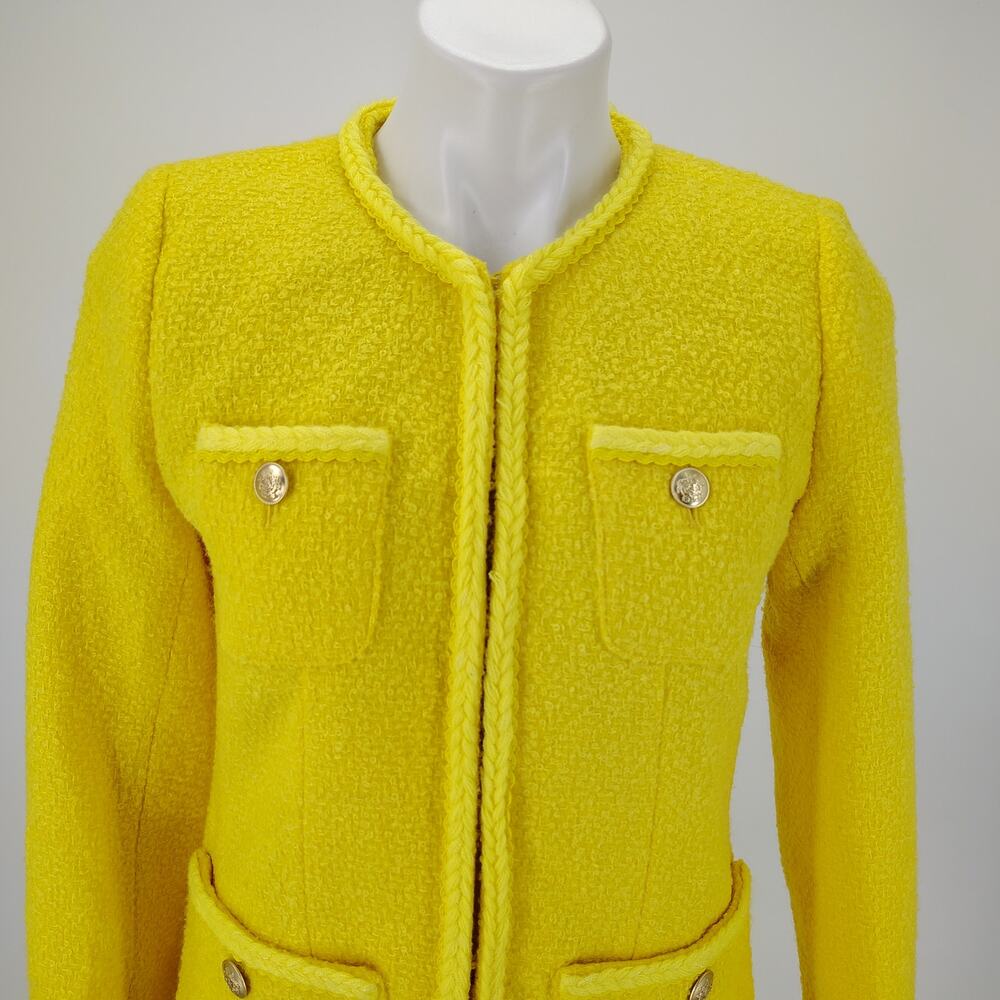 J.Crew Yellow Bouclé Long Lady Jacket & Mini Skirt Wool Blend Suit Set Size 4 - Picture 11 of 16